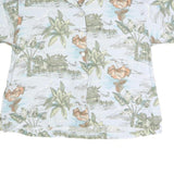 OSPORT Womens White Printed Shirt Short Sleeve Collared Button L Cotton Blend