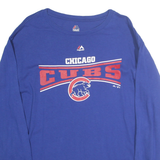 MAJESTIC Mens Blue Chicago Cubs Graphic T-Shirt XL Long Sleeve Crew Neck