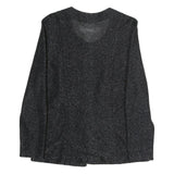 Womens Black Glitter Button Top Long Sleeve Round Neck L Sparkle