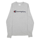 CHAMPION Mens Grey Long Sleeve Crew Neck T-Shirt S Cotton Logo Sweatshirt