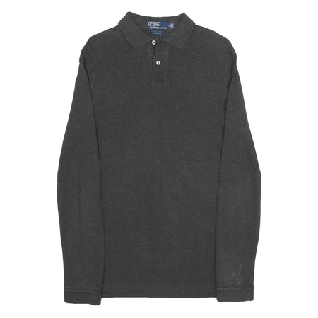 POLO RALPH LAUREN Mens Black Long Sleeve Plain Polo Shirt S Cotton Blend