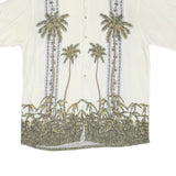 PIERRE CARDIN Mens Cream Rayon Short Sleeve Shirt L Palm Tree Print Tropical