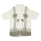 PIERRE CARDIN Mens Cream Rayon Short Sleeve Shirt L Palm Tree Print Tropical