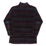Mens Burgundy & Blue Striped Sweatshirt M Mock Neck Polyester Blend Casual