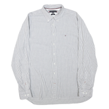 TOMMY HILFIGER Mens White & Grey Striped Shirt 2XL Button-Down Cotton Blend