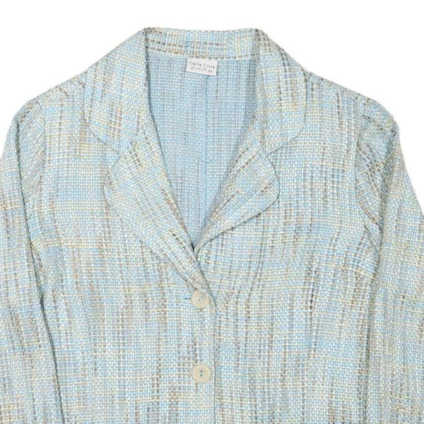 DELLA CITTA Womens Blue Beige Cotton Blend Button Jacket L Woven Classic