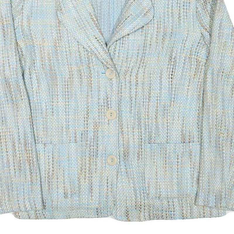 DELLA CITTA Womens Blue Beige Cotton Blend Button Jacket L Woven Classic
