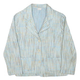 DELLA CITTA Womens Blue Beige Cotton Blend Button Jacket L Woven Classic