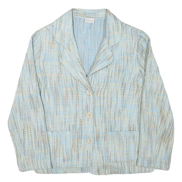 DELLA CITTA Womens Blue Beige Cotton Blend Button Jacket L Woven Classic