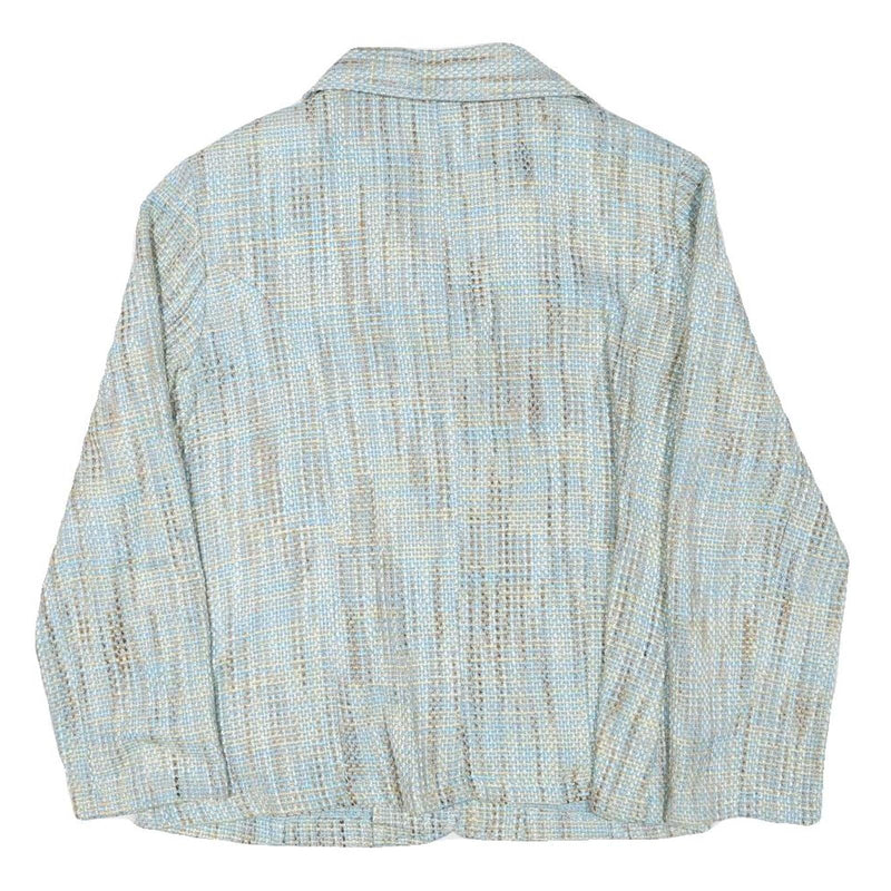 DELLA CITTA Womens Blue Beige Cotton Blend Button Jacket L Woven Classic