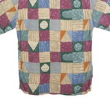CAMPIA Mens Beige Green Purple Rayon S Geometric Pattern Short Sleeve Shirt