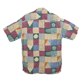 CAMPIA Mens Beige Green Purple Rayon S Geometric Pattern Short Sleeve Shirt