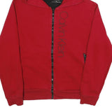 CALVIN KLEIN Mens Red Full Zip Hoodie L Cotton Blend Casual Zip Front