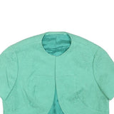 Womens Blue Polyester Blend Short Sleeve Crop Jacket XXS Jacquard Pattern