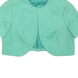 Womens Blue Polyester Blend Short Sleeve Crop Jacket XXS Jacquard Pattern