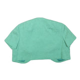 Womens Blue Polyester Blend Short Sleeve Crop Jacket XXS Jacquard Pattern