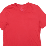 TOMMY HILFIGER Mens Red V-Neck T-Shirt L Cotton Blend Classic Fit Logo
