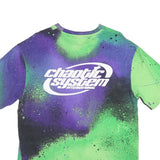 Mens Green & Purple Graphic T-Shirt L Short Sleeve Crew Neck Chaotic System