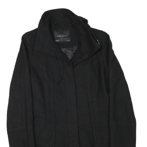 ZARA BASIC Womens Black Wool Blend Jacket M Button Closure Elegant Classic