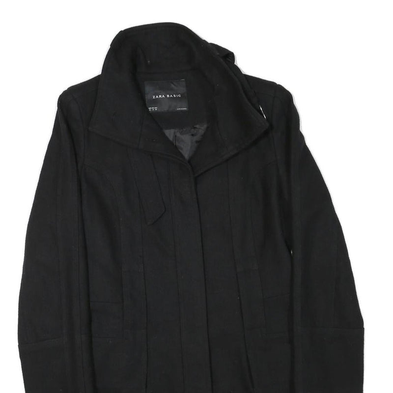 ZARA BASIC Womens Black Wool Blend Jacket M Button Closure Elegant Classic