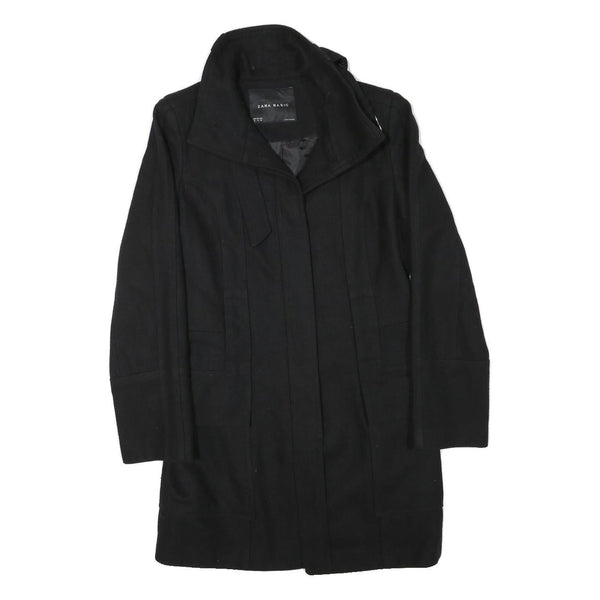 ZARA BASIC Womens Black Wool Blend Jacket M Button Closure Elegant Classic