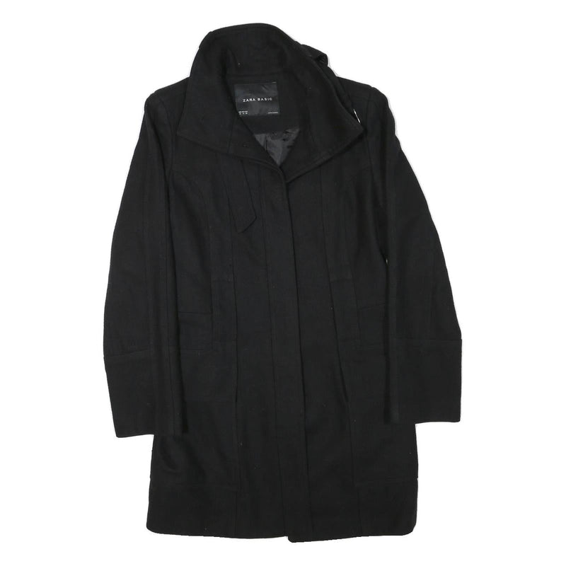 ZARA BASIC Womens Black Wool Blend Jacket M Button Closure Elegant Classic