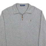POLO RALPH LAUREN Mens Grey Cotton Blend Plain Half Zip Jumper L Casual Knitwear