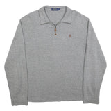 POLO RALPH LAUREN Mens Grey Cotton Blend Plain Half Zip Jumper L Casual Knitwear