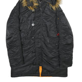 ALPHA INDUSTRIES Womens Black Nylon Flight Jacket XS Faux Fur Hood Zip