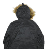 ALPHA INDUSTRIES Womens Black Nylon Flight Jacket XS Faux Fur Hood Zip
