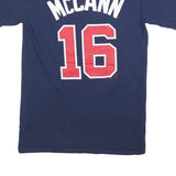 MAJESTIC Mens Navy Blue Braves Graphic T-Shirt S Short Sleeve Crew Neck