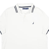 NAUTICA Mens White & Navy Cotton Short Sleeve Polo Shirt M Classic Fit