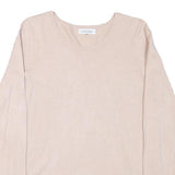 CALVIN KLEIN Womens Beige Plain Cotton Blend Jumper Crew Neck Basic Knit M