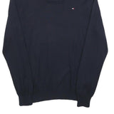 TOMMY HILFIGER Mens Navy Plain Pullover Shawl Collar Cotton Jumper M Stylish