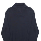 TOMMY HILFIGER Mens Navy Plain Pullover Shawl Collar Cotton Jumper M Stylish