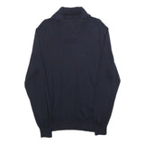 TOMMY HILFIGER Mens Navy Plain Pullover Shawl Collar Cotton Jumper M Stylish