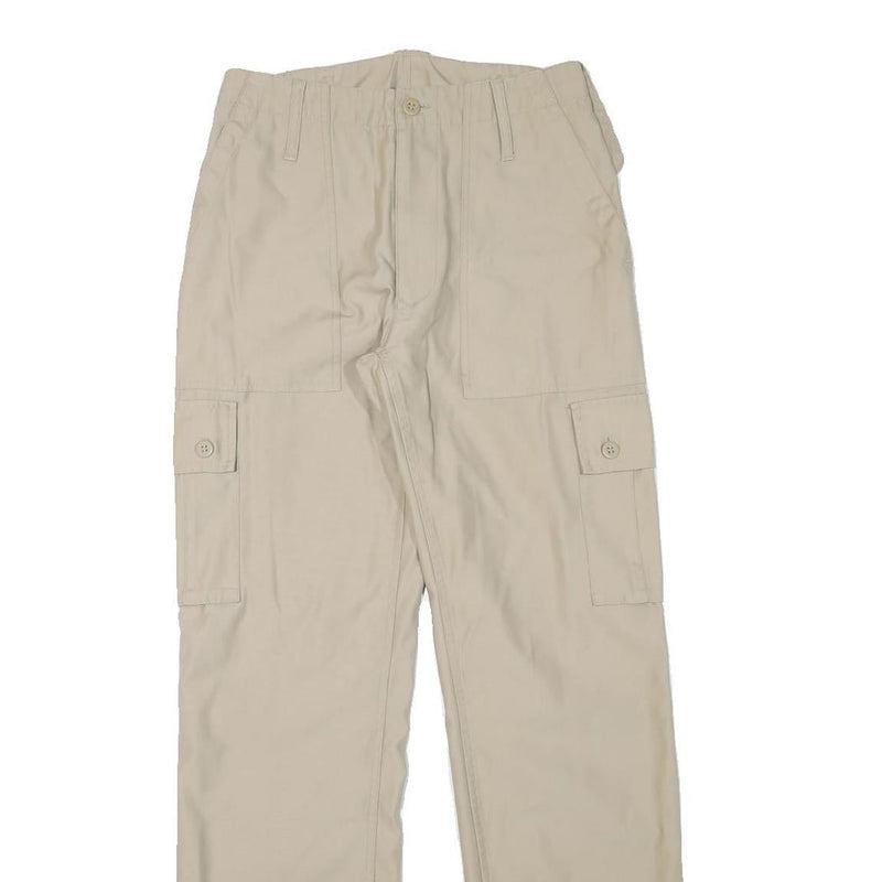 Beige Mens Regular Fit Cargo Cotton Blend Trousers W27 L30 Pocket Zip Closure