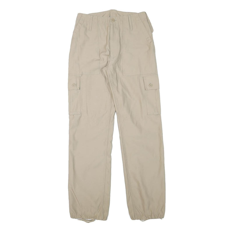 Beige Mens Regular Fit Cargo Cotton Blend Trousers W27 L30 Pocket Zip Closure