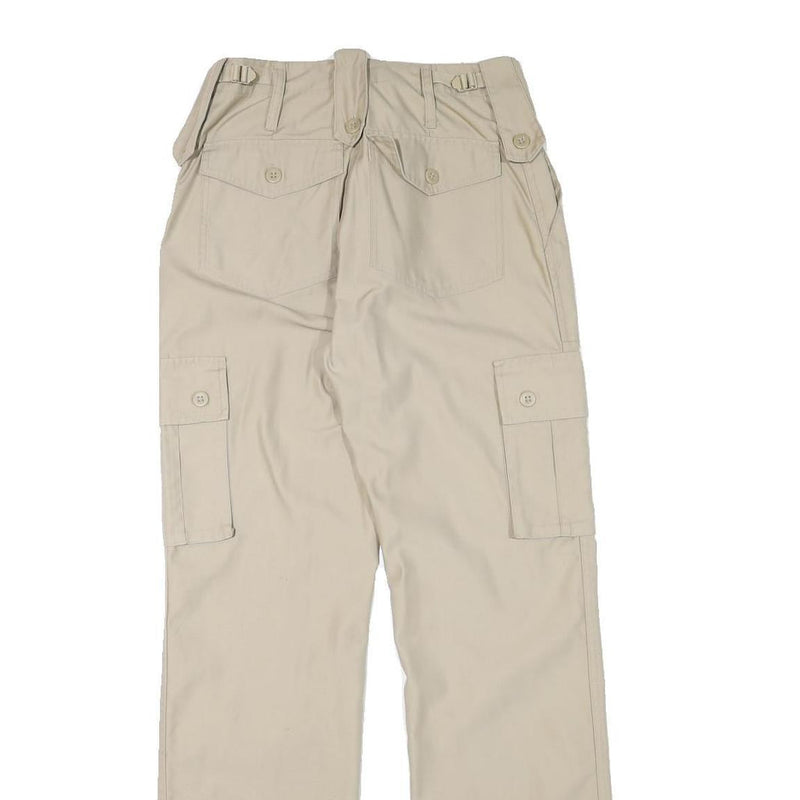Beige Mens Regular Fit Cargo Cotton Blend Trousers W27 L30 Pocket Zip Closure