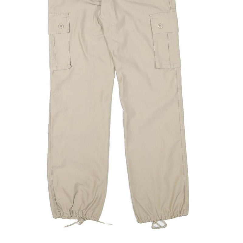 Beige Mens Regular Fit Cargo Cotton Blend Trousers W27 L30 Pocket Zip Closure