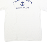 HANES Mens White Gramma Dot's Sanibel Island Graphic T-Shirt M Short Sleeve Crew