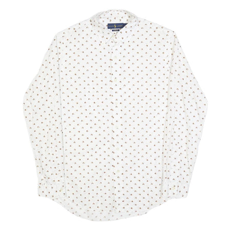 RALPH LAUREN Mens White & Brown Pattern Cotton Blend Shirt M Classic Fit