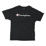 CHAMPION Mens Black L Cotton Blend T-Shirt Short Sleeve Crew Neck Logo