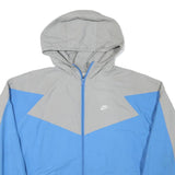 NIKE Mens Grey & Blue Zip Hooded Jacket M Polyester Blend Colourblock Casual