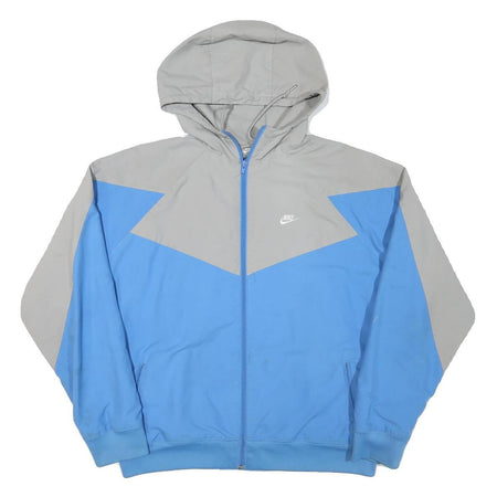 NIKE Mens Grey & Blue Zip Hooded Jacket M Polyester Blend Colourblock Casual