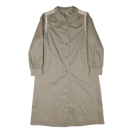 Womens Beige Cotton Blend Plain Button Jacket L Classic Relaxed Fit Long Sleeve