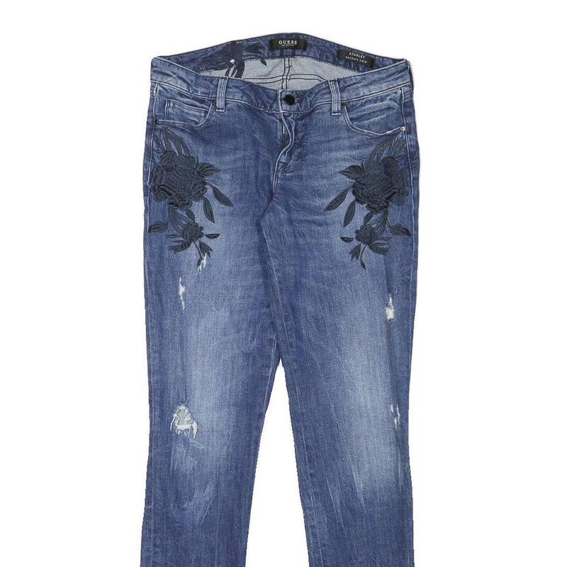 GUESS Womens Slim Blue Denim Light Wash W29 L31 Embroidered Casual Jeans