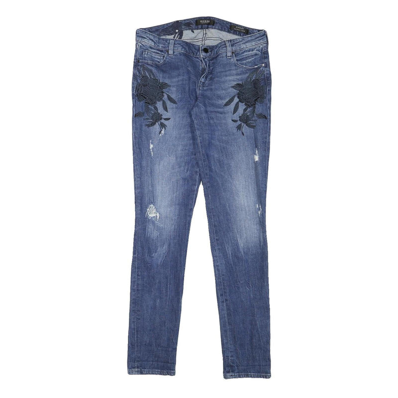 GUESS Womens Slim Blue Denim Light Wash W29 L31 Embroidered Casual Jeans