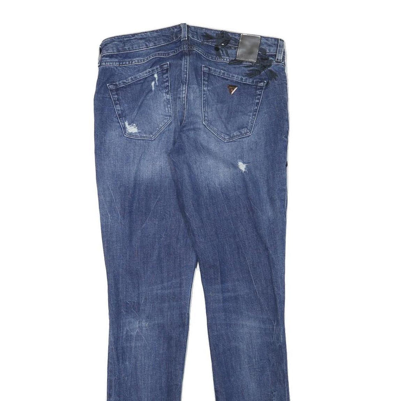 GUESS Womens Slim Blue Denim Light Wash W29 L31 Embroidered Casual Jeans