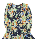 LAUREN RALPH LAUREN Womens Navy Blue Floral Cotton Blend Wrap Dress Midi M Frill